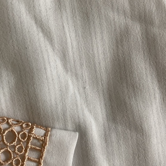 Cream Long Sleeve Blouse with V-neck embroidered Collar and cuffs - Picture 10 of 17